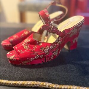 Apostrophe Red Floral Platform Heels